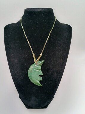 Moon Necklace, Natural Stone, Hand-Carved, Macrame